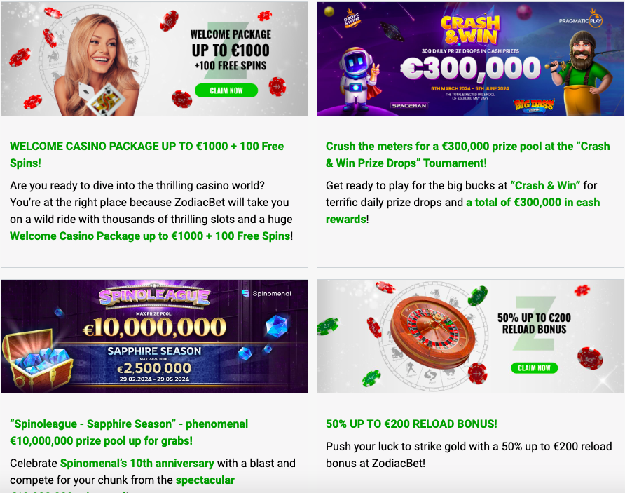 Zodiac Bet casino bonuses