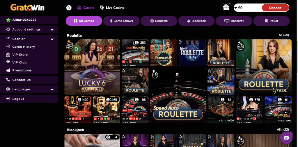 Gratowin live casino